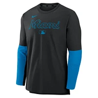 Men's Nike Black/Blue Miami Marlins Authentic Collection Player Lightweight Performance Long Sleeve Top