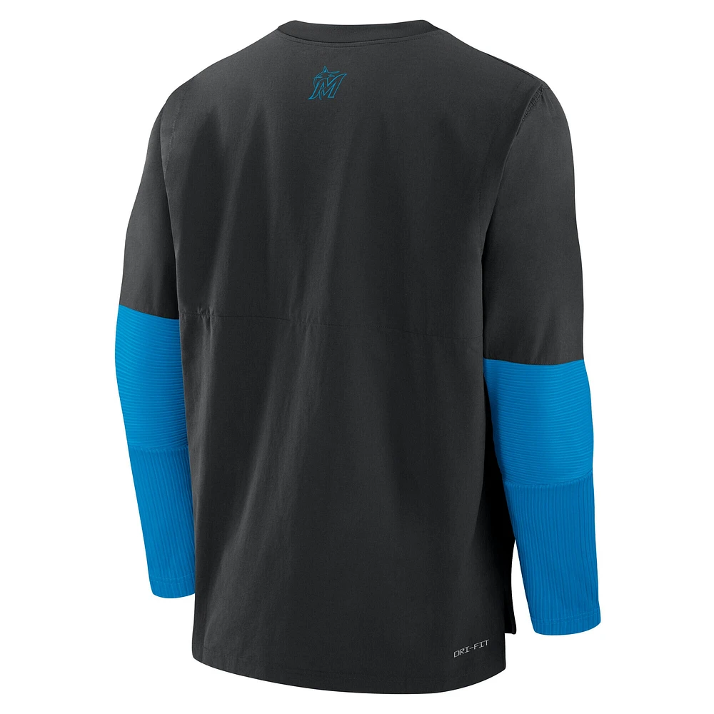 Men's Nike Black/Blue Miami Marlins Authentic Collection Player Lightweight Performance Long Sleeve Top