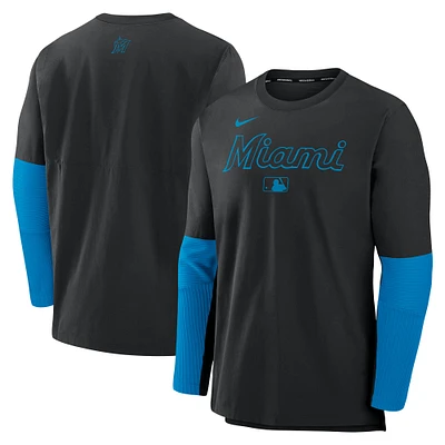 Men's Nike Black/Blue Miami Marlins Authentic Collection Player Lightweight Performance Long Sleeve Top
