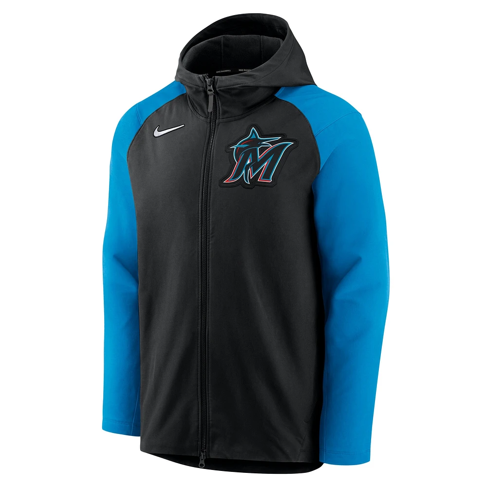 Men's Nike Black/Blue Miami Marlins Authentic Collection Player Performance Full-Zip Hoodie