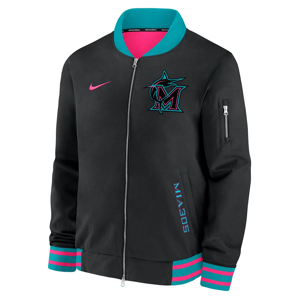 Men's Nike Black Miami Marlins 2025 City Connect Authentic Collection Full-Zip Bomber Jacket