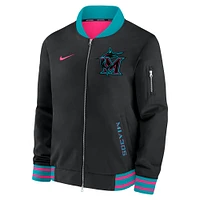Men's Nike Black Miami Marlins 2025 City Connect Authentic Collection Full-Zip Bomber Jacket