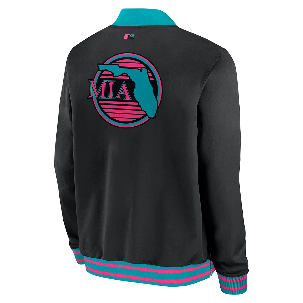 Men's Nike Black Miami Marlins 2025 City Connect Authentic Collection Full-Zip Bomber Jacket