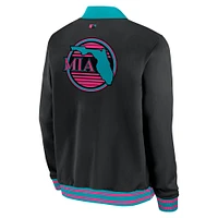 Men's Nike Black Miami Marlins 2025 City Connect Authentic Collection Full-Zip Bomber Jacket