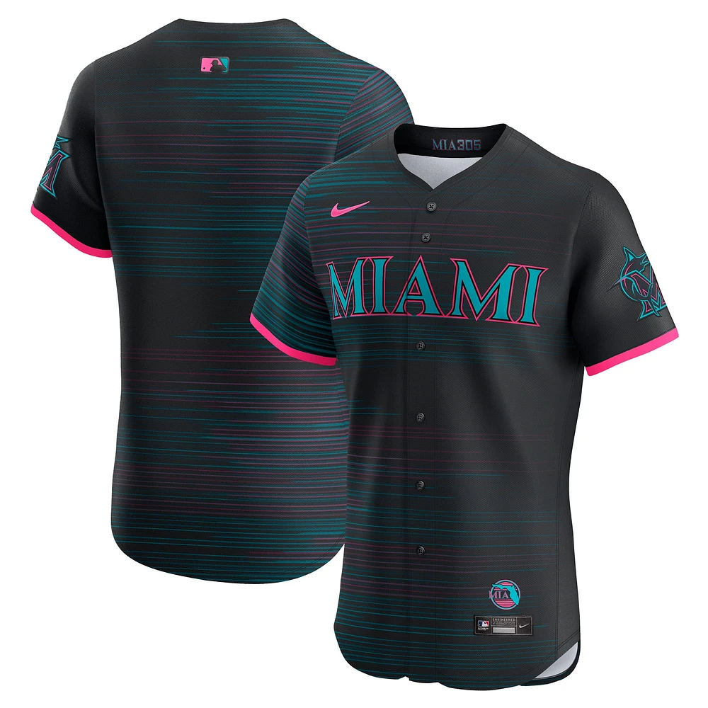 Maillot Nike City Connect Elite 2025 noir des Miami Marlins pour homme