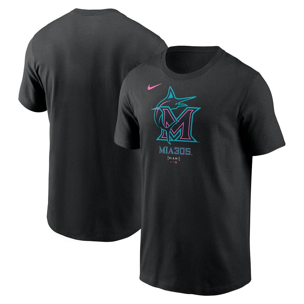 T-shirt Nike noir à grand logo City Connect 2025 des Miami Marlins pour homme