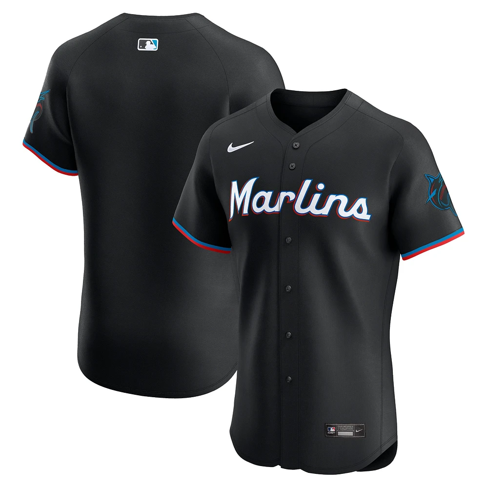 Men's Nike  Black Miami Marlins Alternate Vapor Premier Elite Patch Jersey