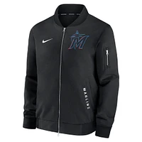 Veste aviateur entièrement zippée Nike Miami Marlins Authentic Collection Dugout pour homme noire