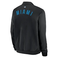 Veste aviateur entièrement zippée Nike Miami Marlins Authentic Collection Dugout pour homme noire