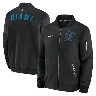 Veste aviateur entièrement zippée Nike Miami Marlins Authentic Collection Dugout pour homme noire