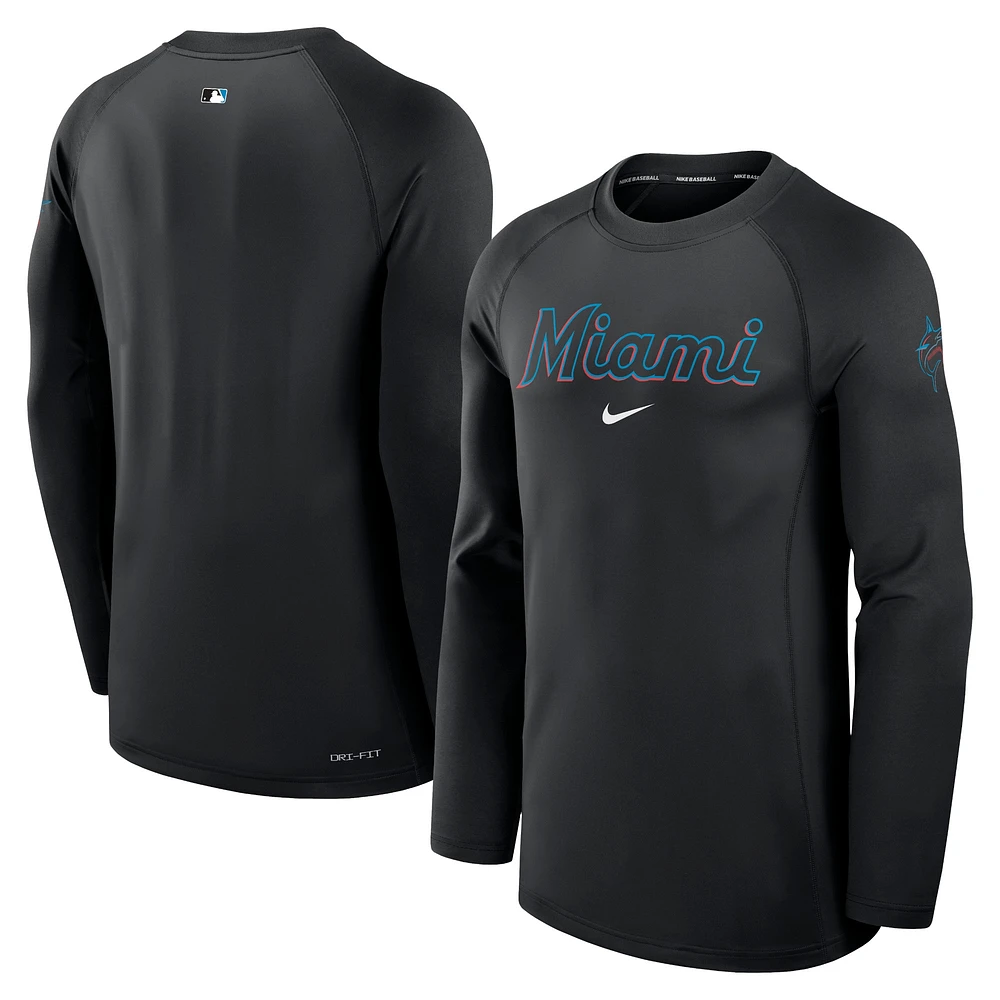 T-shirt à manches longues Nike noir Miami Marlins Authentic Collection Game Time Raglan Performance pour homme