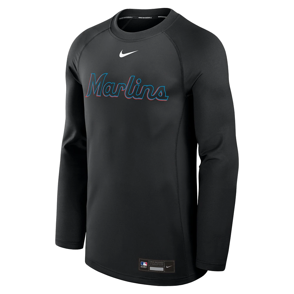 Men's Nike Black Miami Marlins Authentic Collection Game Time Raglan Performance Long Sleeve T-Shirt