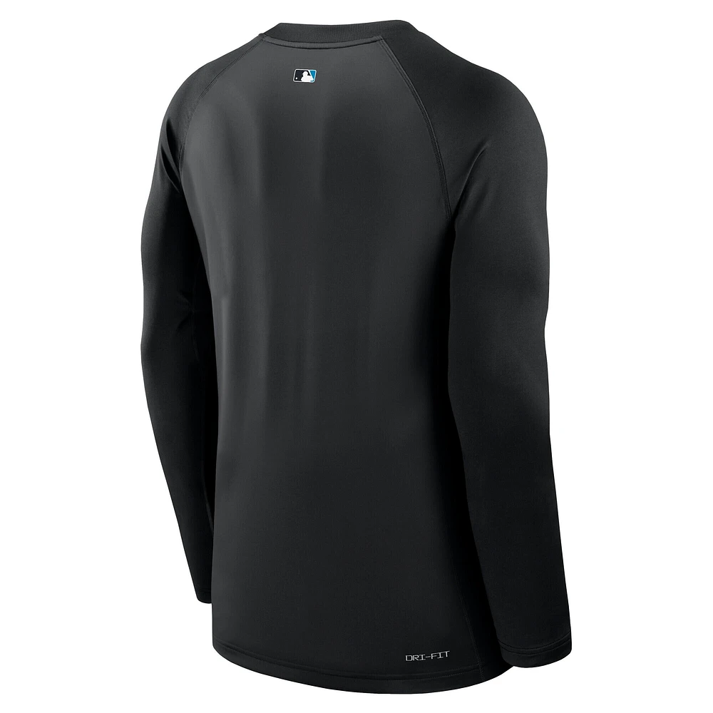 Men's Nike Black Miami Marlins Authentic Collection Game Time Raglan Performance Long Sleeve T-Shirt