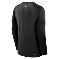 Men's Nike Black Miami Marlins Authentic Collection Game Time Raglan Performance Long Sleeve T-Shirt