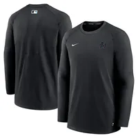 Men's Nike Black Miami Marlins Authentic Collection Logo Performance Long Sleeve T-Shirt