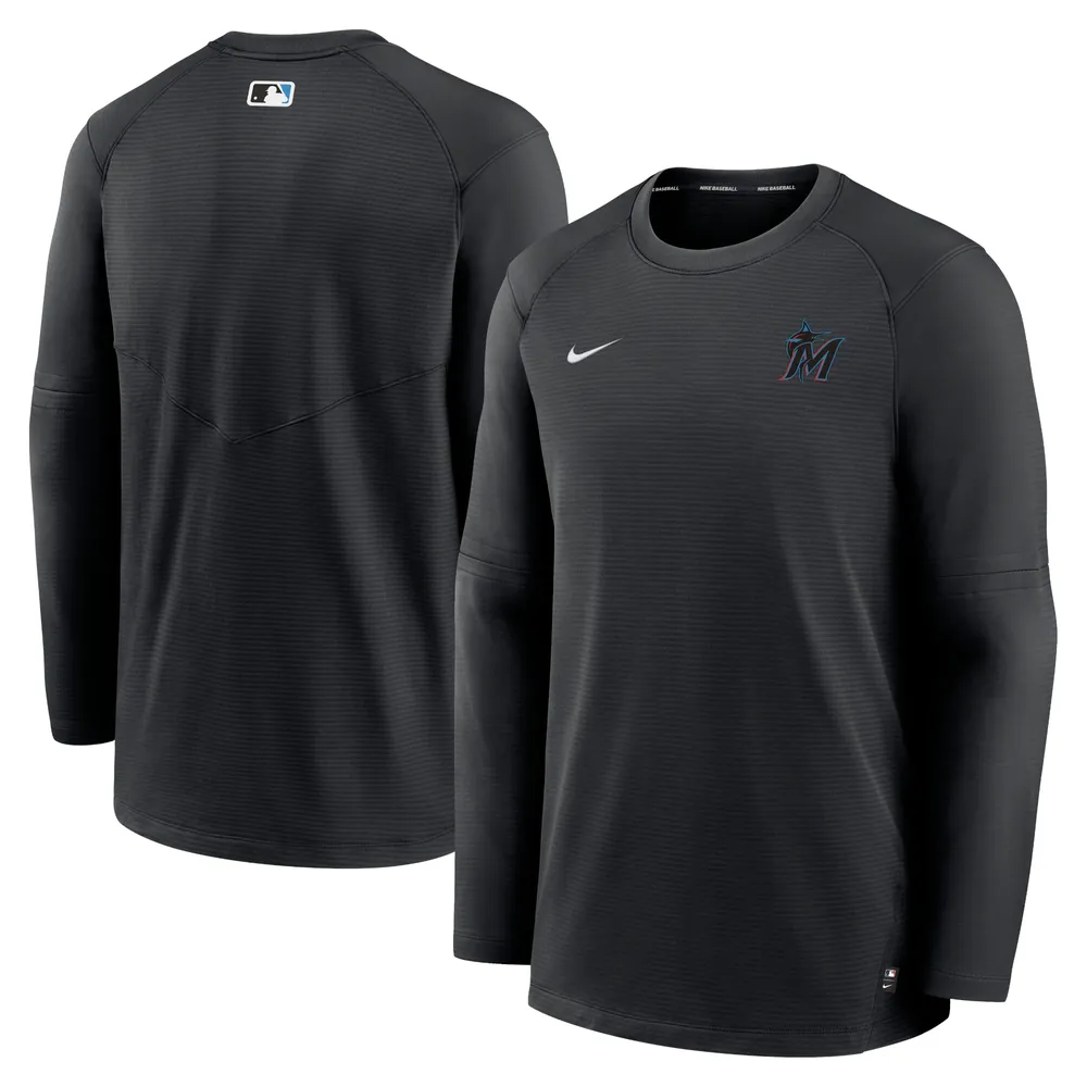 T-shirt à manches longues Nike Miami Marlins Authentic Collection Logo Performance pour homme - Noir