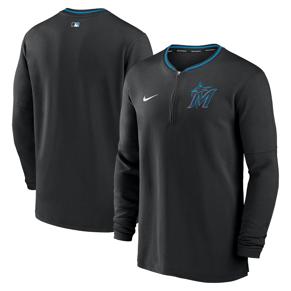 Men's Nike Black Miami Marlins Authentic Collection Performance Half-Zip Top