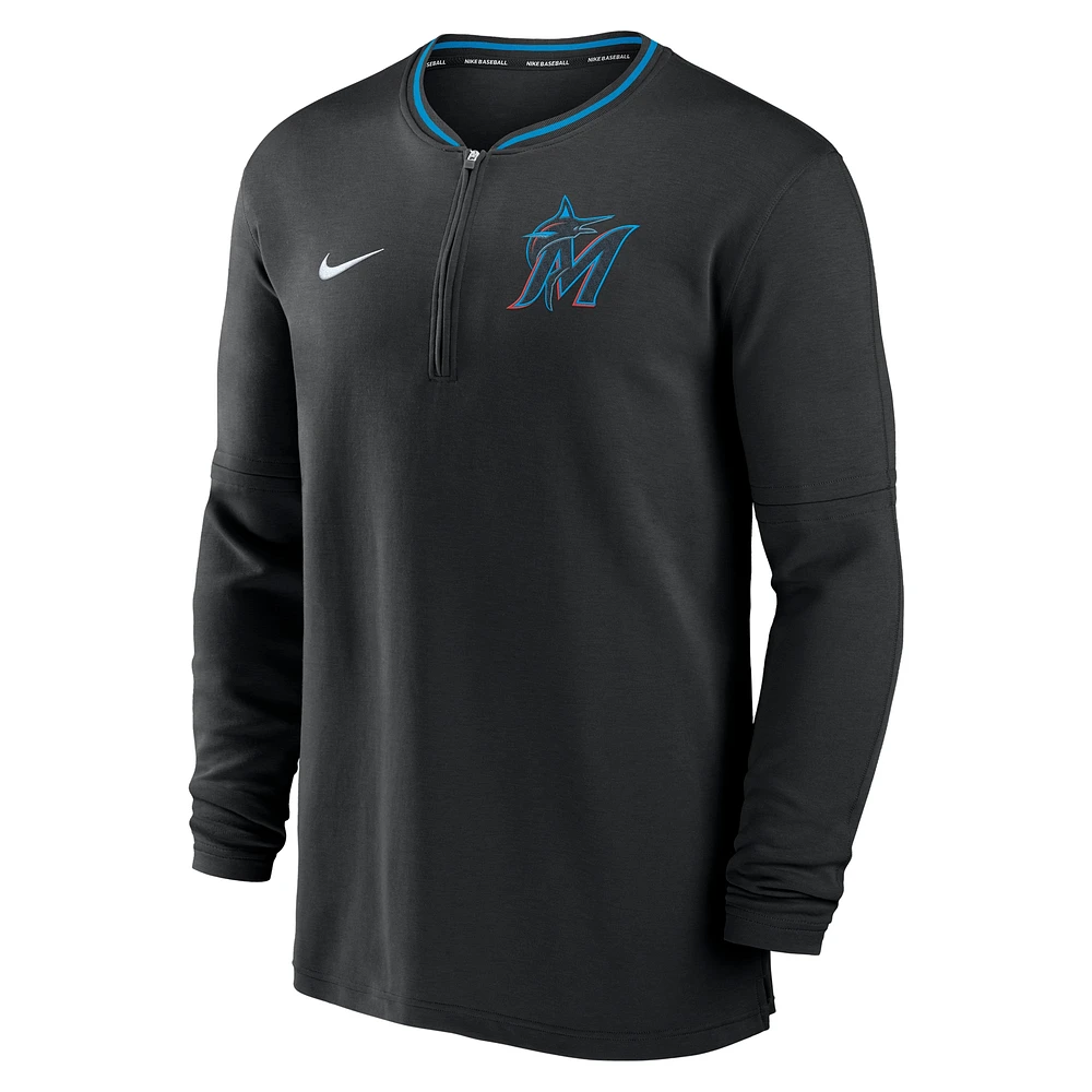 Men's Nike Black Miami Marlins Authentic Collection Performance Half-Zip Top