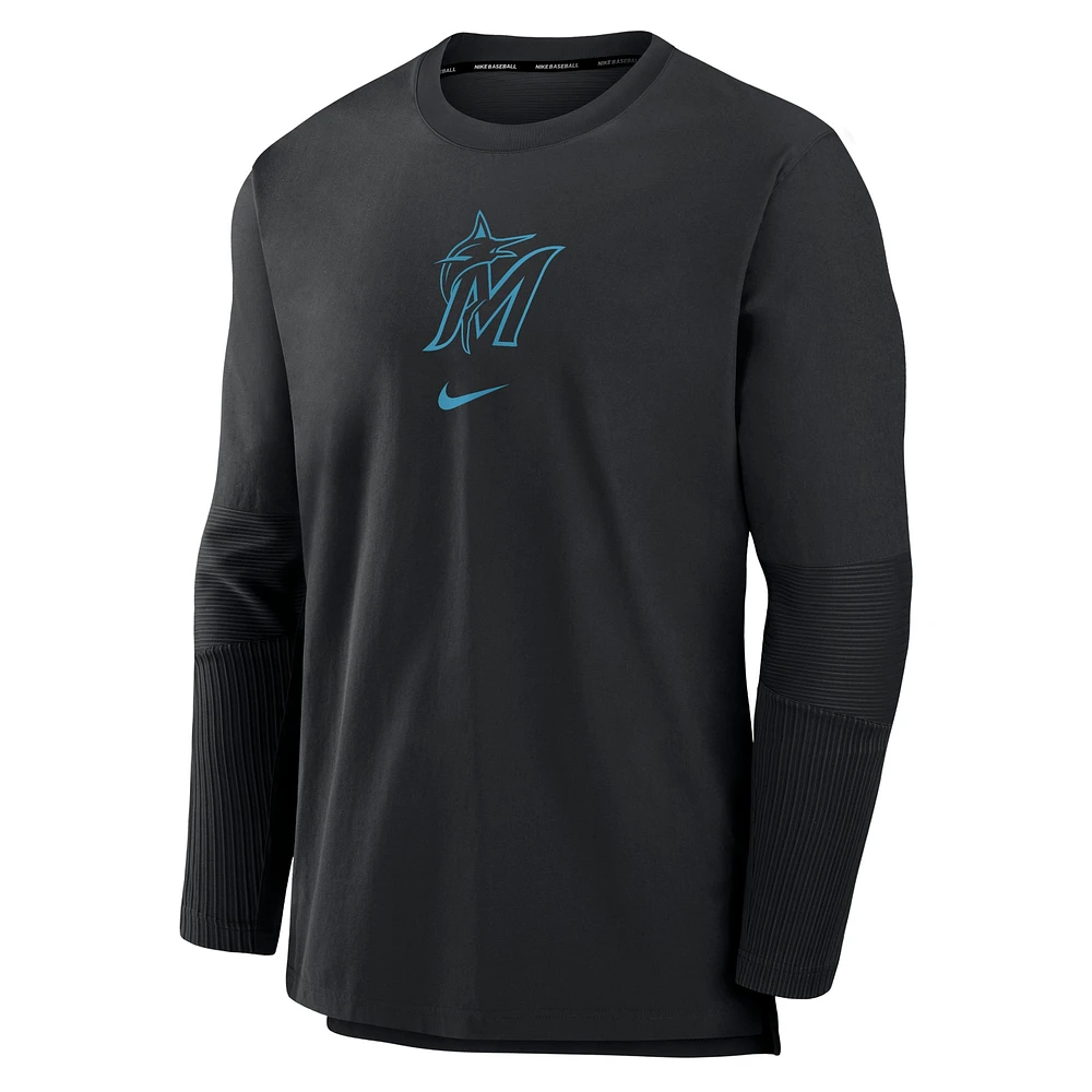 Men's Nike Black Miami Marlins Authentic Collection Player Performance Pullover Sweatshirt