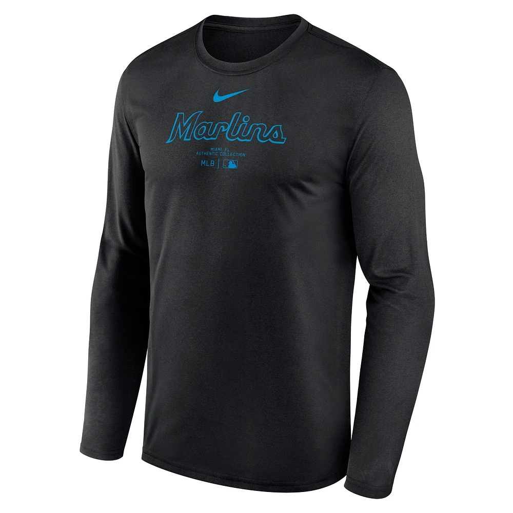 Men's Nike Black Miami Marlins Authentic Collection Practice Performance Long Sleeve T-Shirt