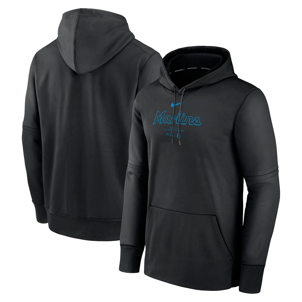 Men's Nike Black Miami Marlins Authentic Collection Practice Performance Pullover Hoodie