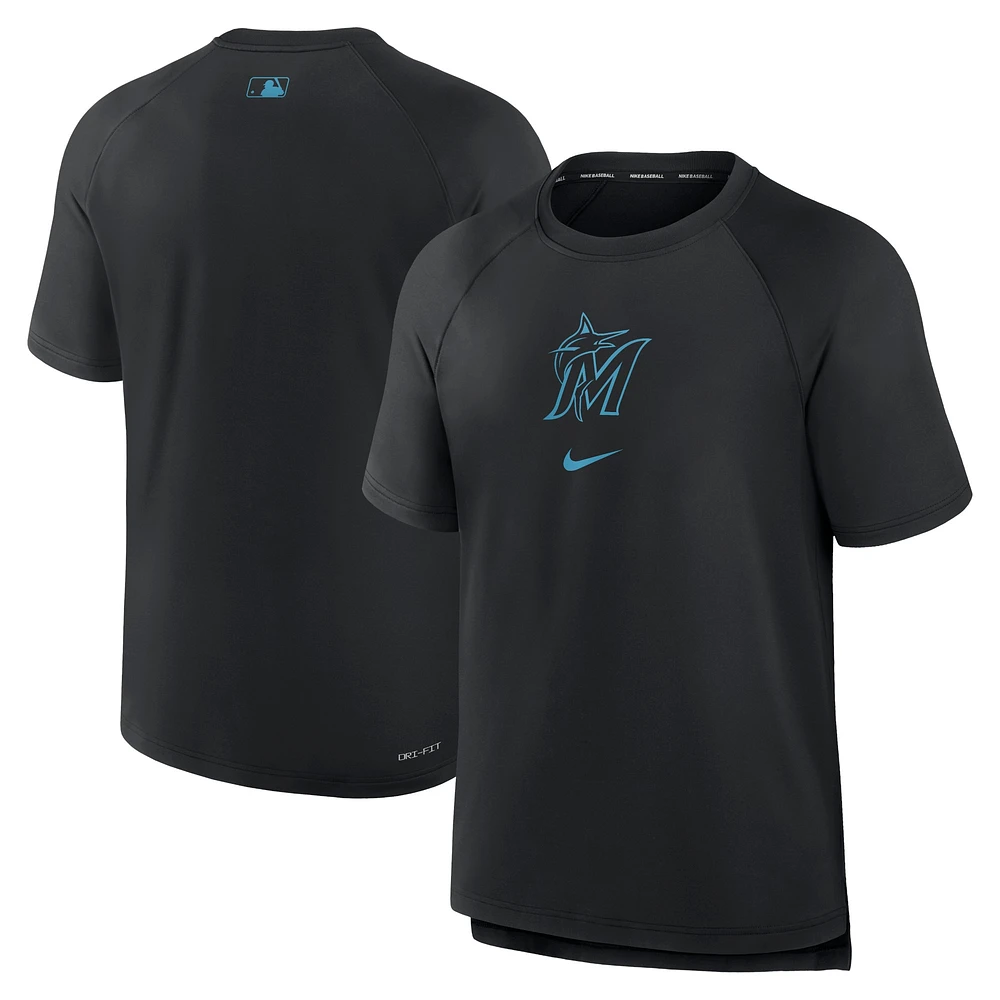 T-shirt de performance raglan d'avant-match Nike noir Miami Marlins Authentic Collection pour homme