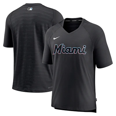 T-shirt à encolure en V raglan Performance d'avant-match Nike Miami Marlins Authentic Collection pour homme, noir