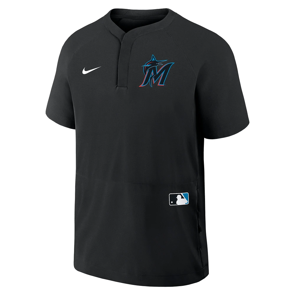 Men's Nike Black Miami Marlins Authentic Collection Raglan Short Sleeve Windshirt