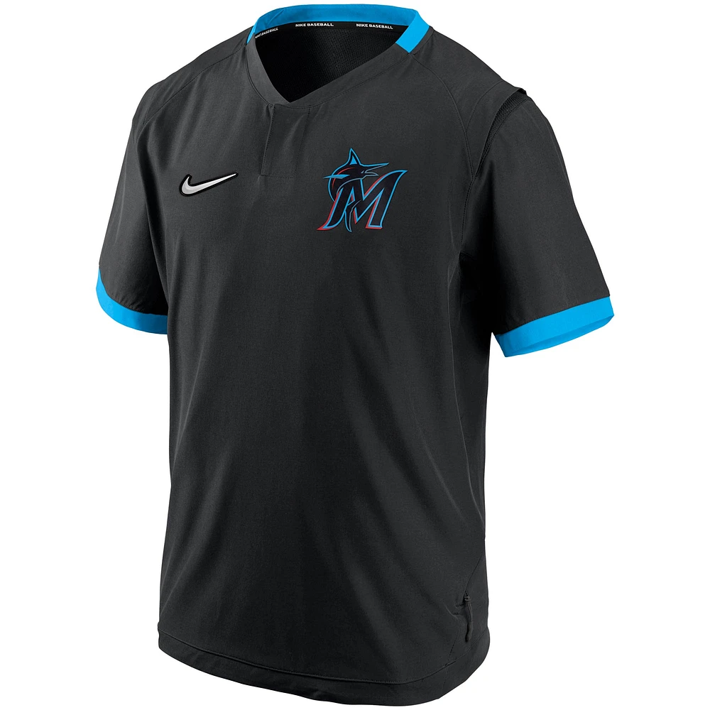 Nike Miami Marlins Authentic Collection Veste à enfiler manches courtes pour homme Noir