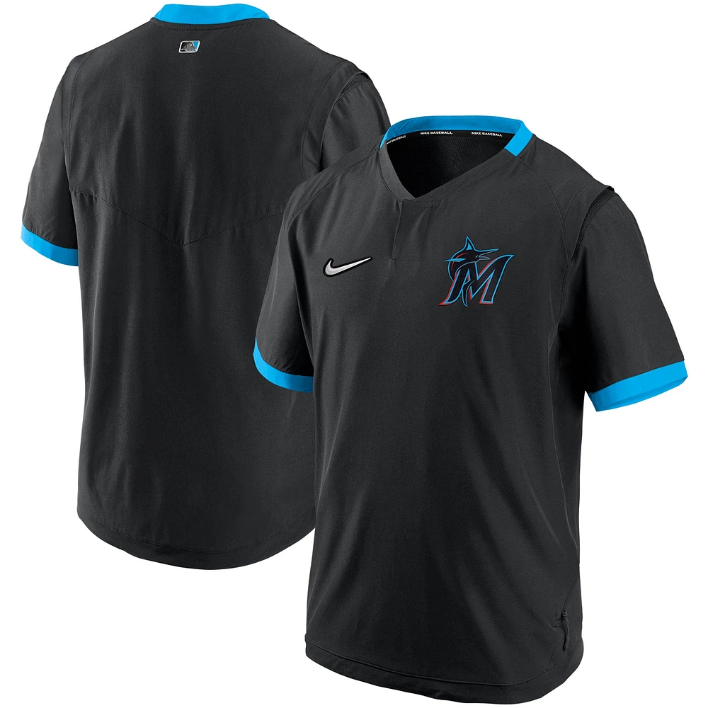 Nike Miami Marlins Authentic Collection Veste à enfiler manches courtes pour homme Noir