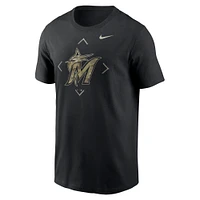 T-shirt Nike Miami Marlins Camo Logo noir pour homme