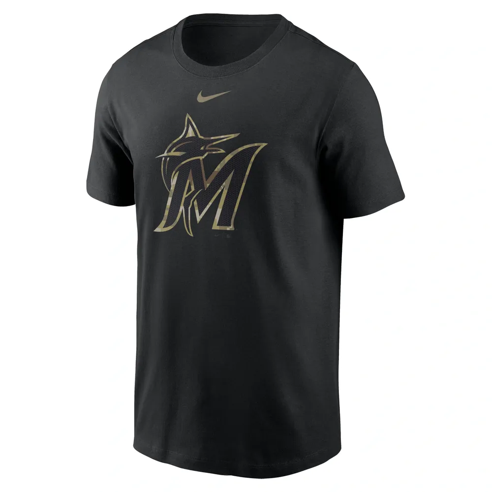 Men's Nike Black Miami Marlins Camo Logo Team T-Shirt