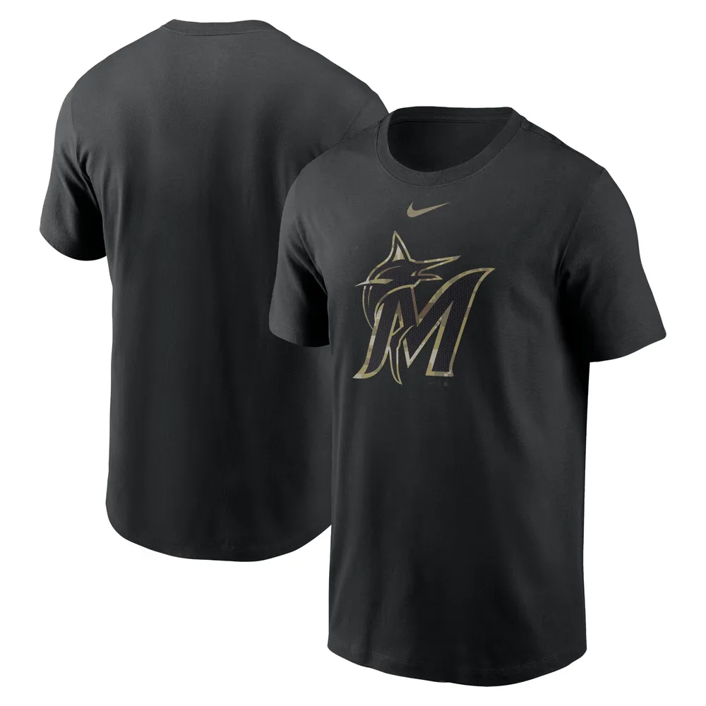 Men's Nike Black Miami Marlins Camo Logo Team T-Shirt