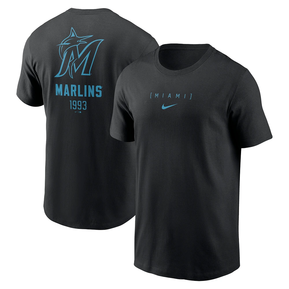 T-shirt Nike noir Miami Marlins avec grand logo dans le dos pour homme