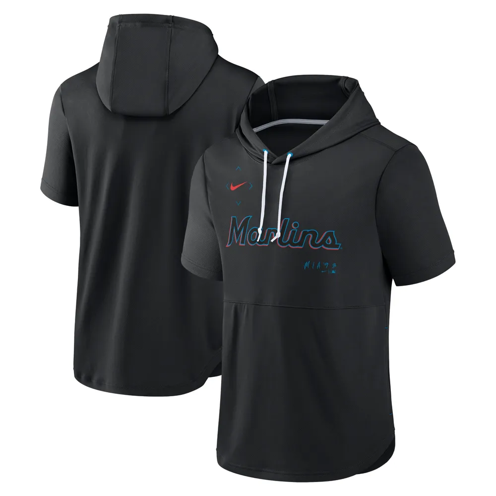 Chandail à capuchon enfiler manches courtes Nike Miami Marlins Springer pour homme noir