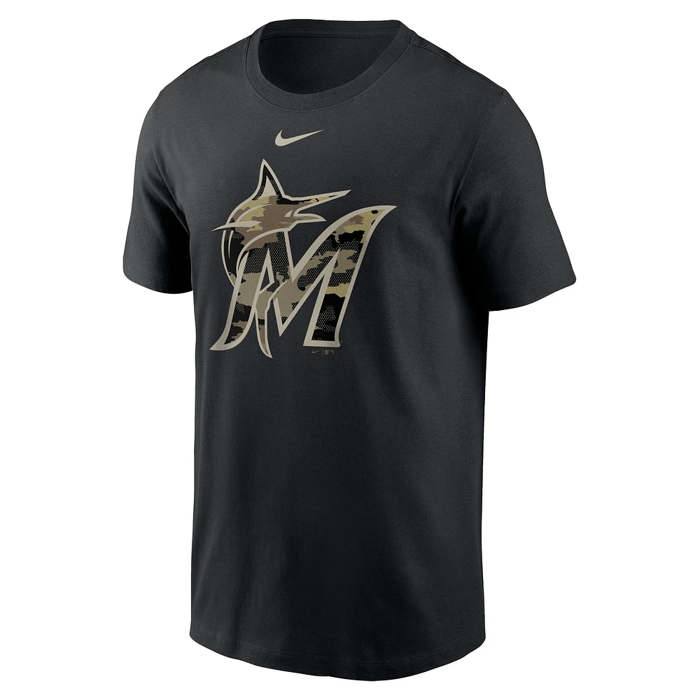 Men's Nike Black Miami Marlins Team Camo Logo T-Shirt