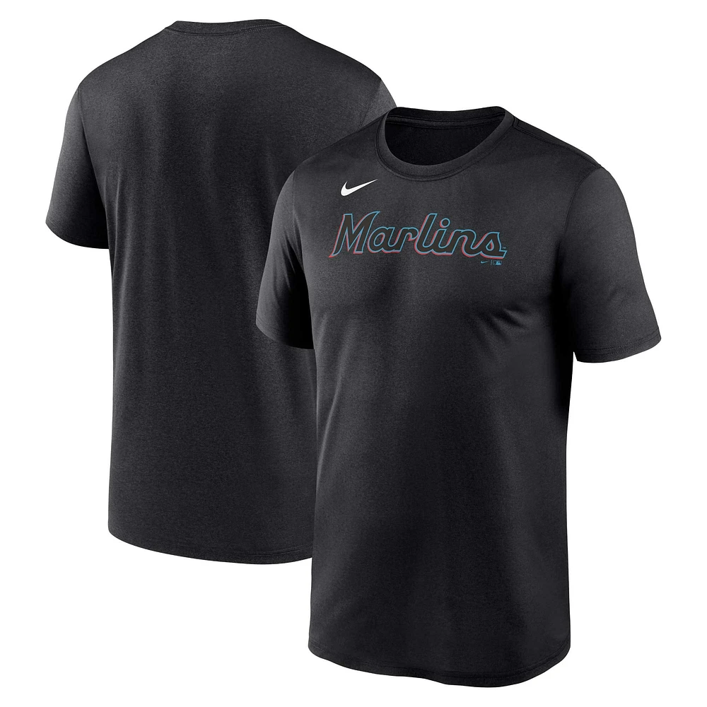 T-shirt grand et haut Nike Miami Marlins Wordmark Legend Performance pour homme noir