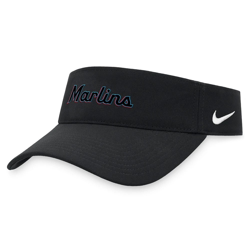 Visière ajustable Nike noire Miami Marlins Wordmark Performance pour homme