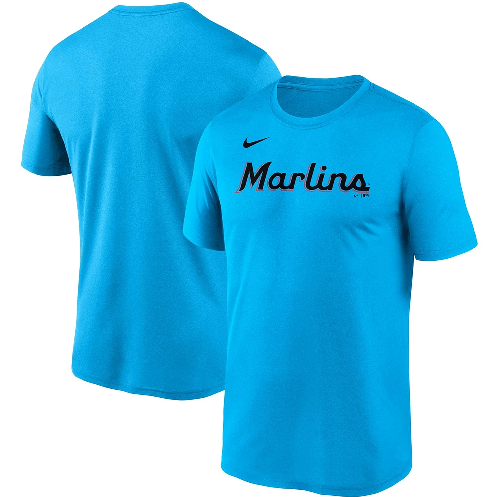 T-shirt Nike bleu Miami Marlins Wordmark Legend Performance pour homme