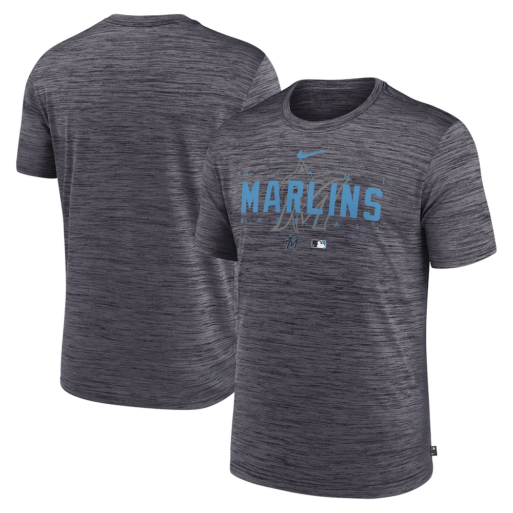 T-shirt Nike Heather Charcoal Miami Marlins Authentic Collection Velocity Performance Practice pour homme