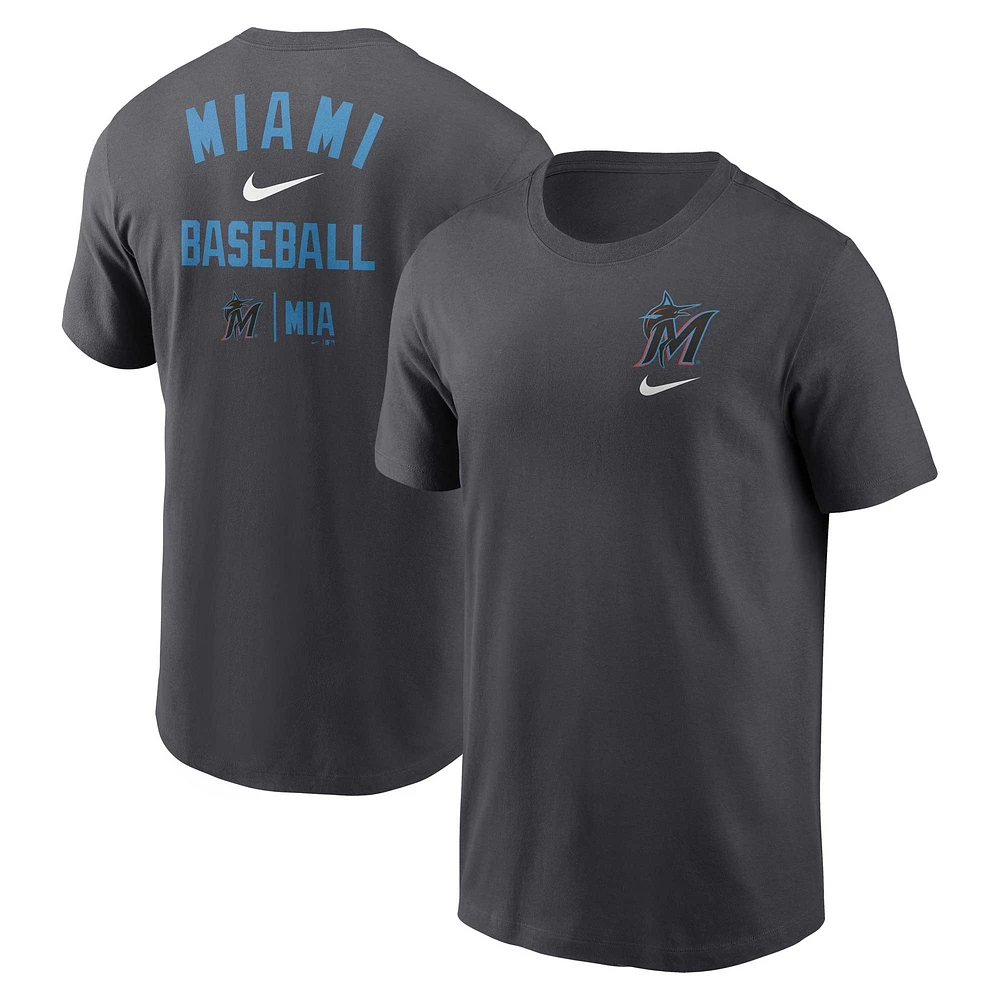 T-shirt Nike Charcoal Miami Marlins Logo Sketch Bar pour homme