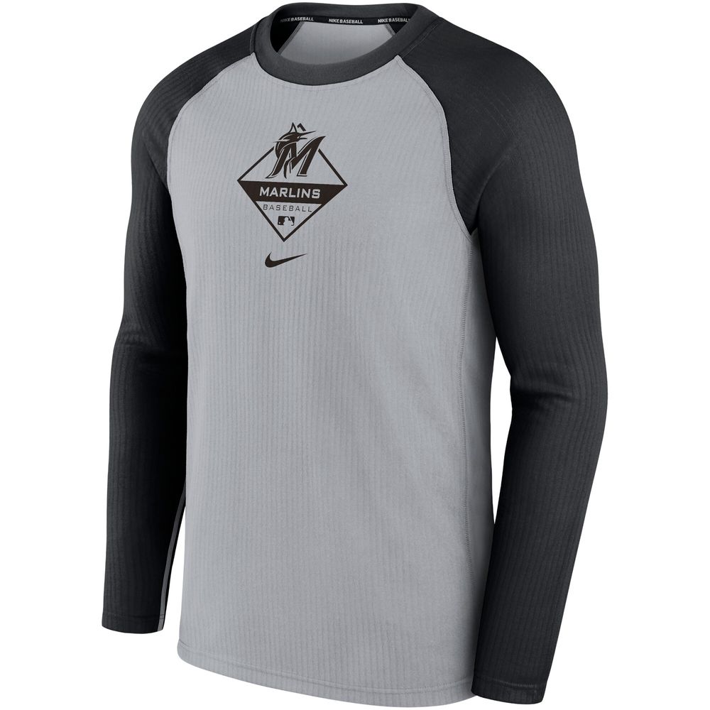 Men's Nike Gray/ Miami Marlins Game Authentic Collection Performance Raglan Long Sleeve T-Shirt