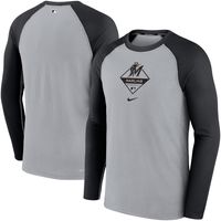 Men's Nike Gray/ Miami Marlins Game Authentic Collection Performance Raglan Long Sleeve T-Shirt