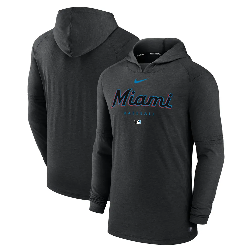 Men's Nike Heather Black Miami Marlins Authentic Collection Early Work Tri-Blend Performance Pullover Hoodie