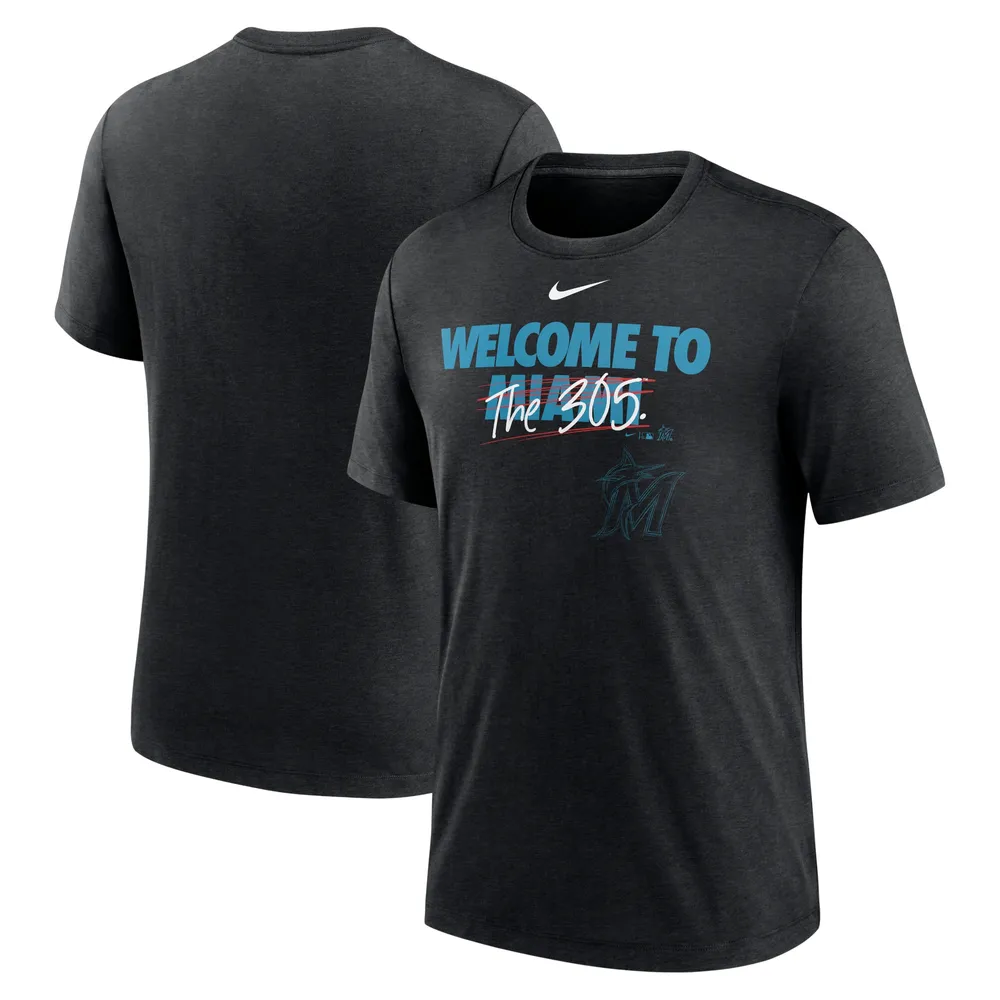 T-shirt Nike Miami Marlins Home Spin tri-mélange noir chiné pour homme