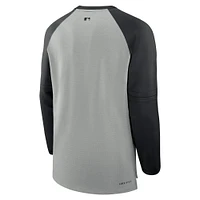 Men's Nike Heather Gray/Black Miami Marlins Authentic Collection Game Time Raglan Performance Long Sleeve T-Shirt