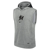 Sweat à capuche sans manches Nike pour hommes, gris chiné, Miami Marlins, collection authentique, Early Work Performance