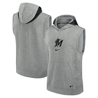 Men's Nike Heather Gray Miami Marlins Authentic Collection Early Work Performance Sleeveless Pullover Hoodie