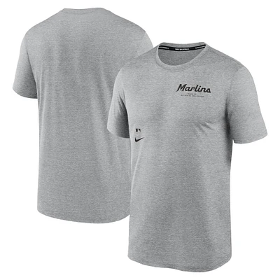 T-shirt Nike Heather Grey Miami Marlins Authentic Collection Early Work Tri-Blend Performance pour homme