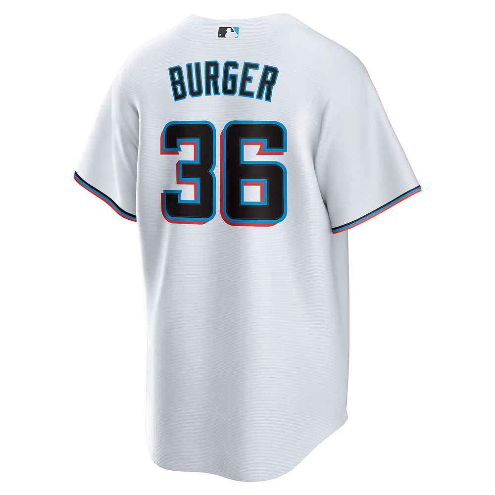 Maillot Nike Jake Burger pour homme, réplique de l'équipe à domicile des Miami Marlins, blanc